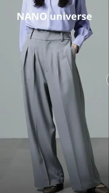 NANO universe 하이웨스트 2턱 와이드 팬츠