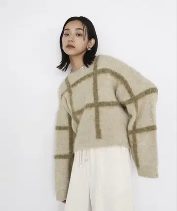 hellam 샤기 체크 니트 풀오버