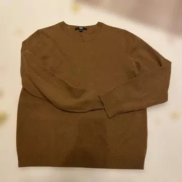 미사용 새상품 UNIQLO 캐시미어 100% 크루넥 스웨터 XL 브라운