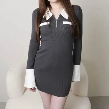 립 서비스 더블 컬러 클래시컬 니트 원피스