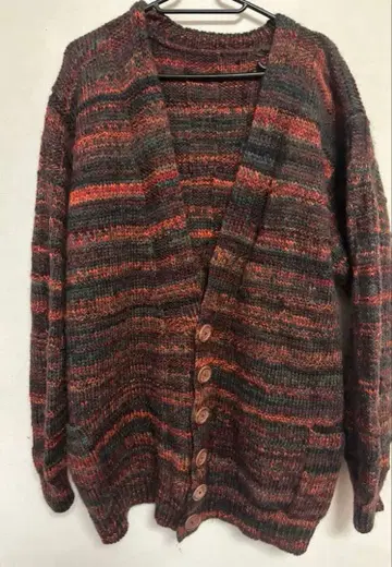 스트라이프 디자인 가디건 손뜨개질 자켓