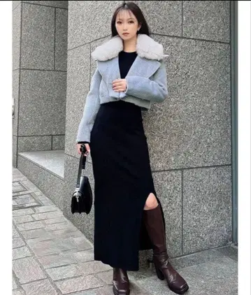 RESEXXY 인조 모피 숏 자켓 그레이