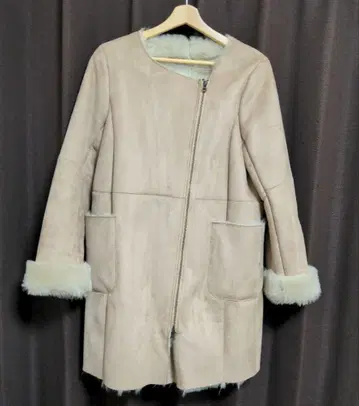 무스탕 코트 하프 코트 노카라 퍼 베이지 M