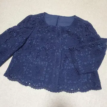 TO BE CHIC 44 네이비 레이스 노카라 자켓
