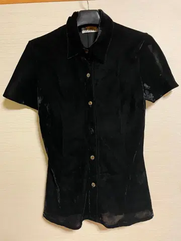 블랙 벨벳 시스루 반팔 셔츠