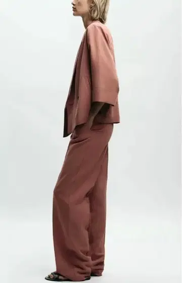 H&M 스트레치 허리 스트레이트 팬츠 말라사 핑크 L