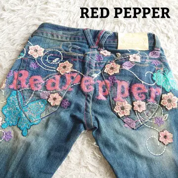 레드페퍼 유즈드 가공 부츠컷 데님 자수 나비 꽃 Y2K
