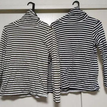 미즈이로 인드 스트라이프 하이넥 긴팔 상의 2장 세트