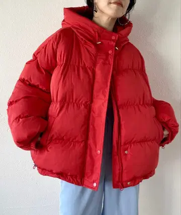 wee9s 후드 부착 오버 사이즈 다운 자켓 레드