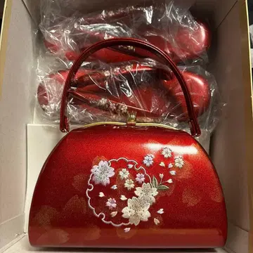 빨간색 꽃무늬 자수 일본 의류용 백 (조리 포함)