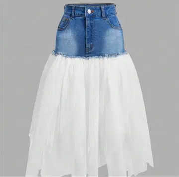 데님 튤 롱 스커트