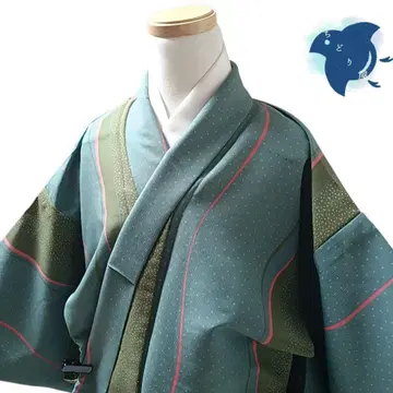 C39 치도리야 기모노 코몬 워셔블 기모노 화학 섬유 스트라이프 그린