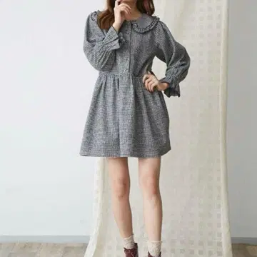 Merry jenny 프릴 칼라 미니 원피스 화이트 블랙 깅엄 체크