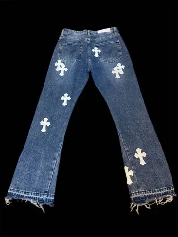 y2k archive 플레어 데님 화이트 십자가 디자인 데님 팬츠