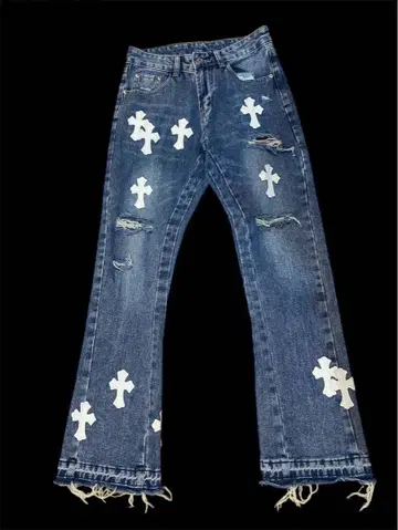 y2k archive 플레어 데님 화이트 십자가 디자인 데님 팬츠
