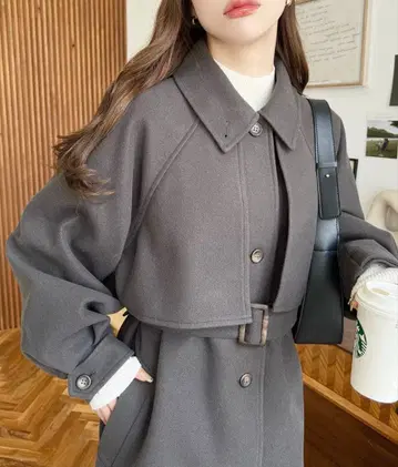 [ 새상품급 ] moment+ 니트 멜톤 2WAY 롱 코트 차콜 그레이