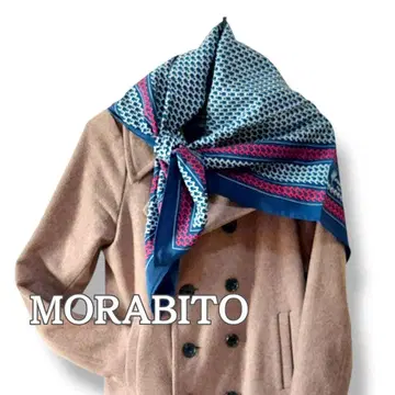 MORABITO 실크 100% 대형 스카프 85cm 프랑스제 네이비