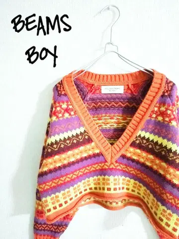 D221942 BEAMS BOY 페어아일 V넥 니트