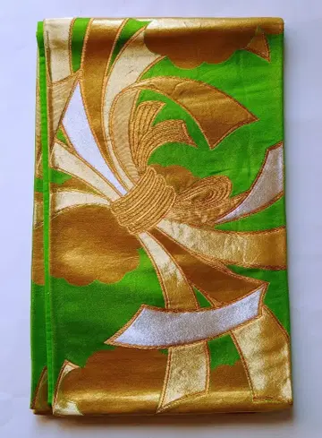 SALE 기간 한정!! 그린과 골드 컬러의 꽃 무늬 후쿠로 오비