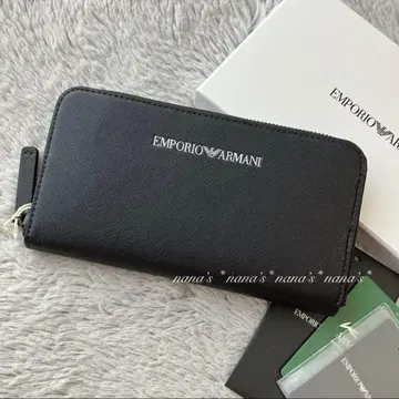 [ 새상품 ] 엠포리오 아르마니 장지갑 블랙 가죽 지퍼 라운드 블랙