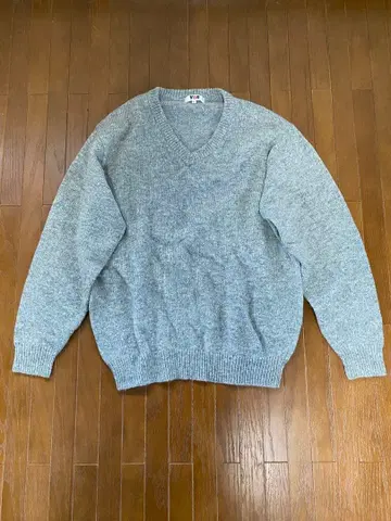 그레이 V넥 스웨터 L 울 100%