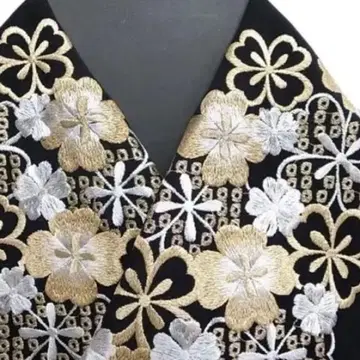 성인식 후리소데 장식용 깃 꽃무늬 자수 블랙