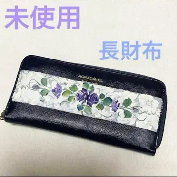 [ 새상품 ] 여성용 라운드 지퍼 장지갑 꽃무늬 네이비 x 화이트