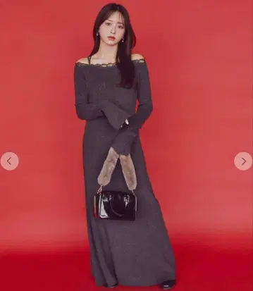 cocodeal 레이스 디테일 오프숄더 니트 원피스