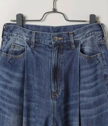 컬러 턱 데님 와이드 팬츠 인디고 블루 지나시스