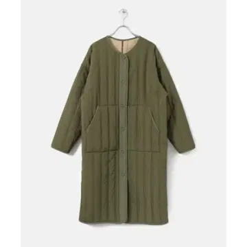 KBF 퀼트 보아 리버서블 롱 코트 카키 아우터