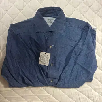 미사용 새상품 ORIAN 파랑 체크 무늬 코튼 셔츠