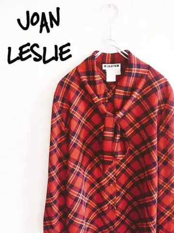 D220085 JOAN LESLIE 체크 무늬 레트로 블라우스