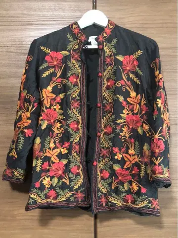 실크 100% 자수 보타니컬 셔츠