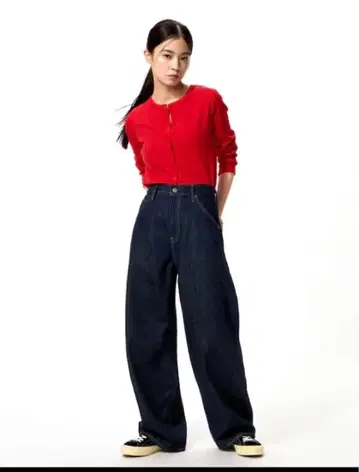 미착용품 UNIQLO 유니클로 배기 커브진 데님 기장 짧음 네이비