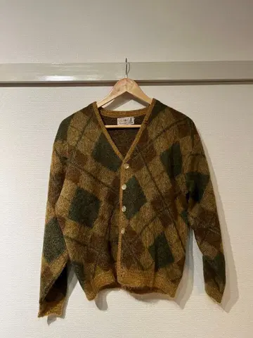 60s 모헤어 빈티지 아가일 가디건