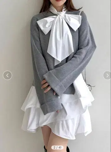 리본 타이 콤비 니트 튜닉 FRAY I.D / 프레이 아이디