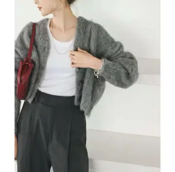 [ NOBLE ] 알파카 혼방 샤기 숏 가디건