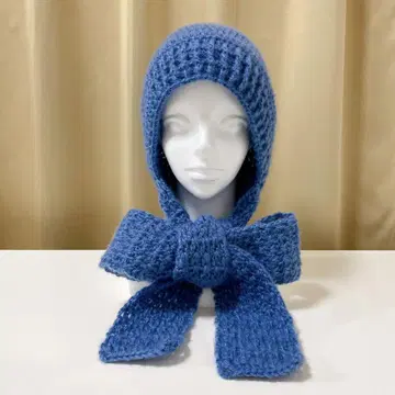 후드 부착 머플러 블루 파란색 니트 장미 보닛 발라클라바 보닛