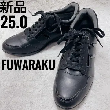 새상품 후와라쿠 통굽 스니커즈 여성용 블랙 인조 가죽