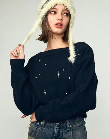 EMODA 블랙 스파크 비쥬 니트