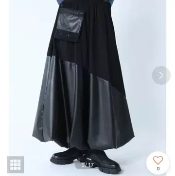 LASUD 가죽 도킹 벌룬 스커트 플레어 스커트 블랙 프리 사이즈