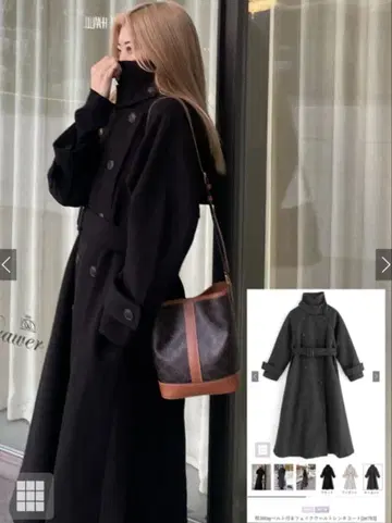 grl 옷깃 3way 벨트 포함 페이크 울 트렌치코트