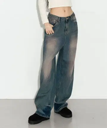 FOLLOWIN 데님 와이드 팬츠 빈티지 핑크