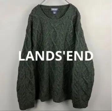LANDS END 랜즈엔드 핸드 니트 아란 니트 그린 울