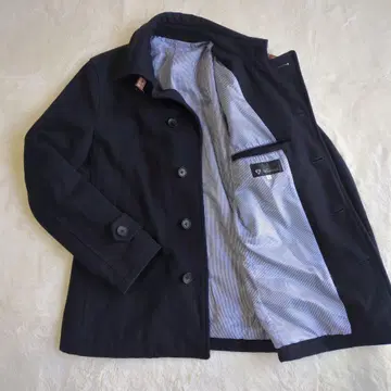 더 샵 티케이 스텐카라 코트 턱 벨트 안감 스트라이프 네이비