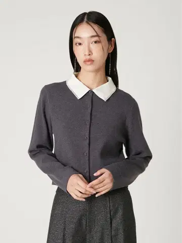 fray i.d 펄 트리밍 컬러 어태치드 가디건