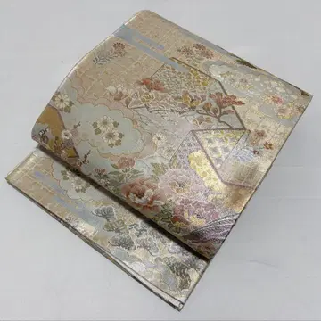 A 새와 꽃 무늬 금은 실 순수 실크 후쿠로 오비 포멀 O54