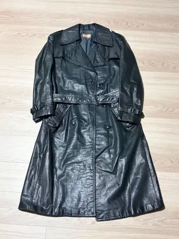 구제 빈티지 가죽 트렌치코트 천연 가죽 블랙 롱 기장 맥시 길이