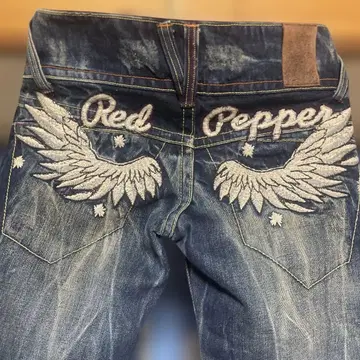 Red Pepper 날개 자수 데님 배기 팬츠