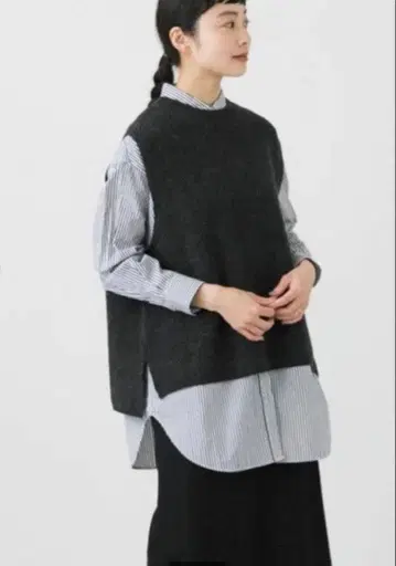 kagure 해밀턴 울 니트 베스트 내추럴 차콜 그레이